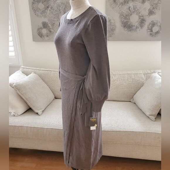 NEW! Taylor Petite Side-Tie Sweater Midi Dress - size PL (Petite Large) in Grey - Picture 5 of 12